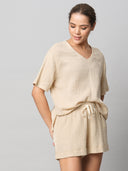 CRINKLE DOUBLE CREPE COTTON DROP SHOULDER TOP & SHORTS SET