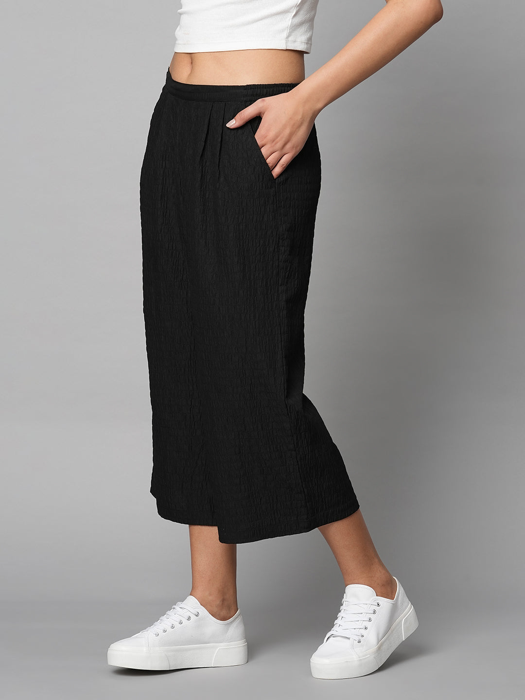 Textured Poly Slip On Cropped Cullotes