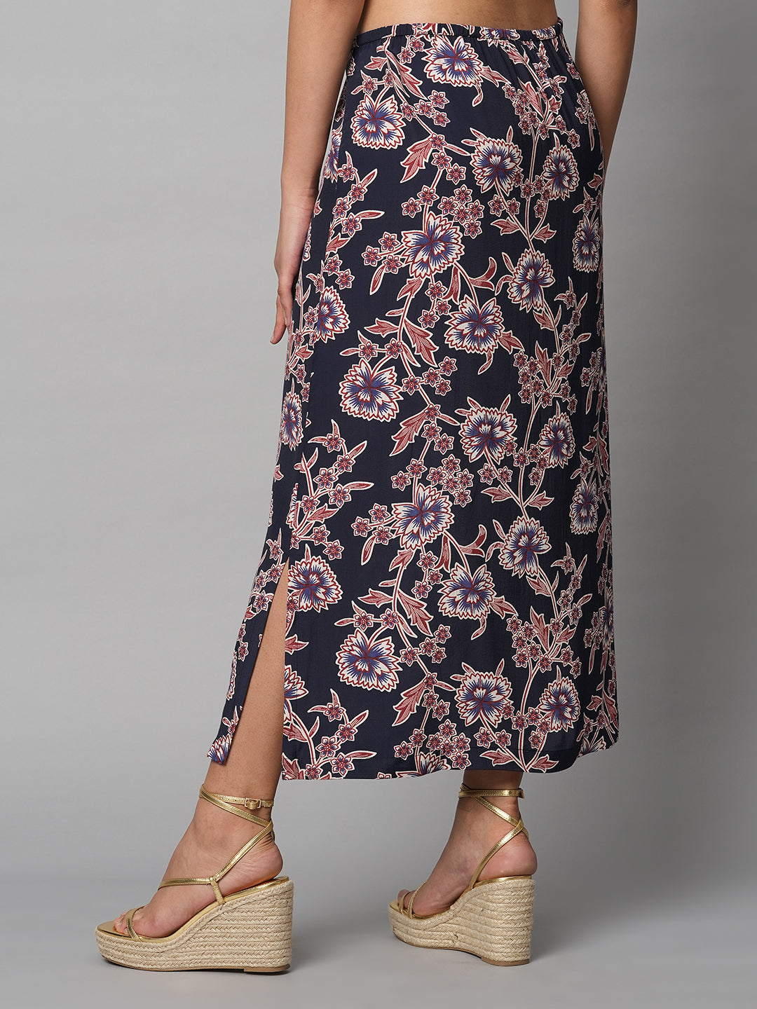 Printed Viscose Slip On Skirt W/ Side Slit