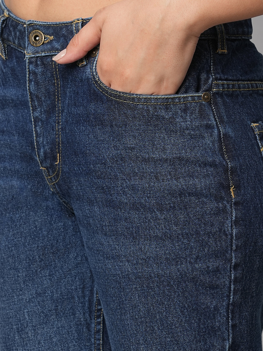 Dark Wash Denim Mid Rise Straight Leg Cropped Jeans