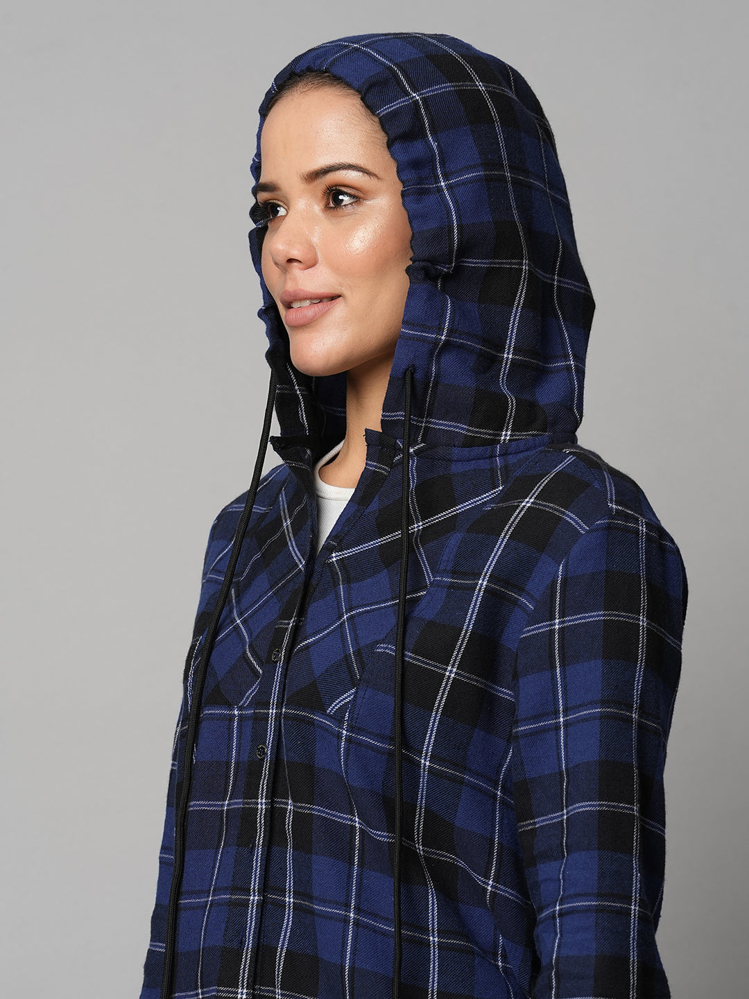 Brushed Flannel Plaid Shirt With Hood