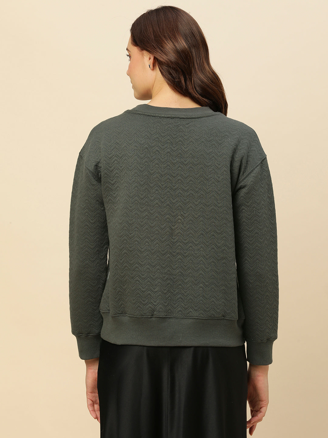 QUILTED KNIT DROPPED SHOULDER SWEATSHIRT