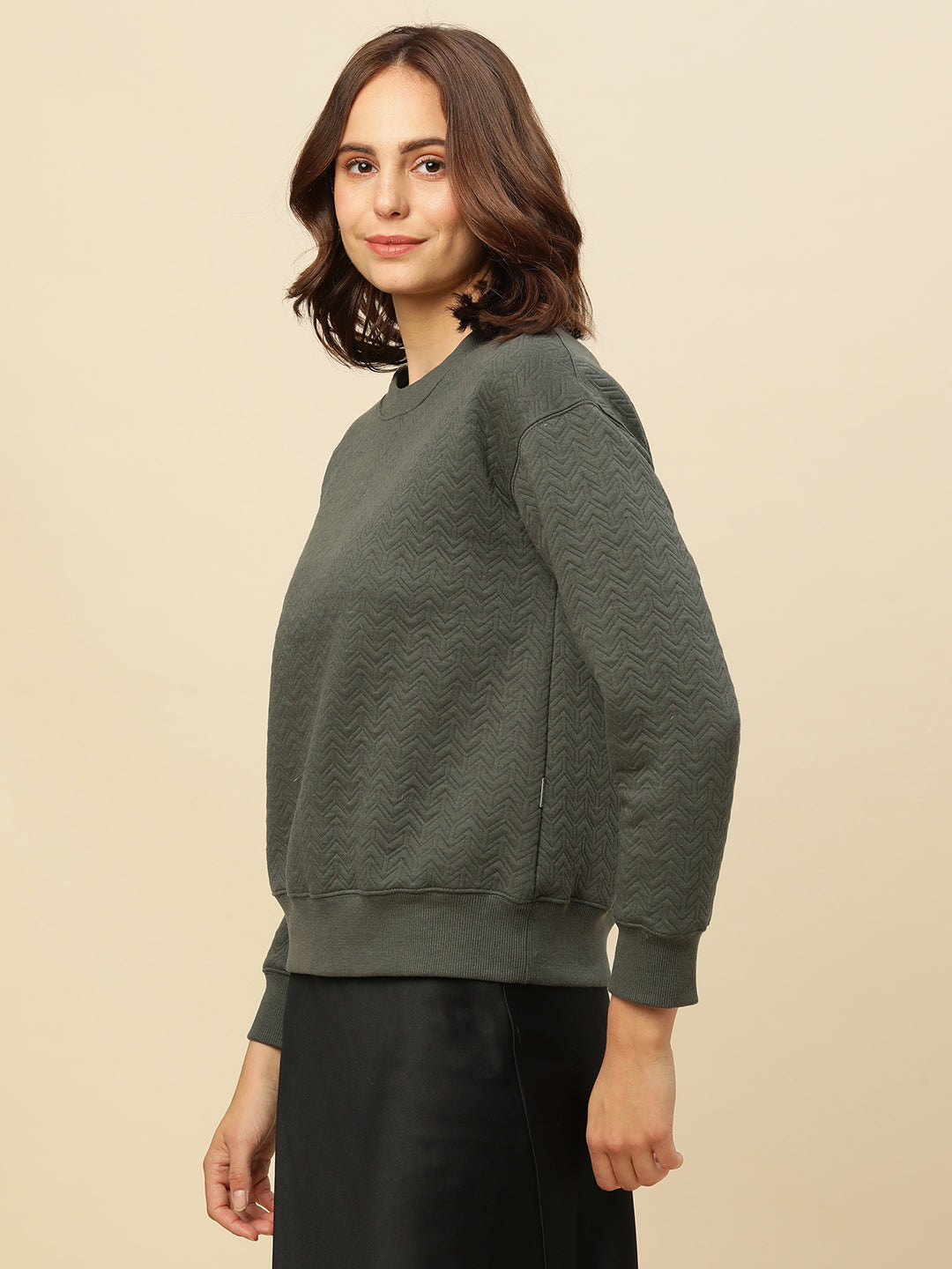 QUILTED KNIT DROPPED SHOULDER SWEATSHIRT