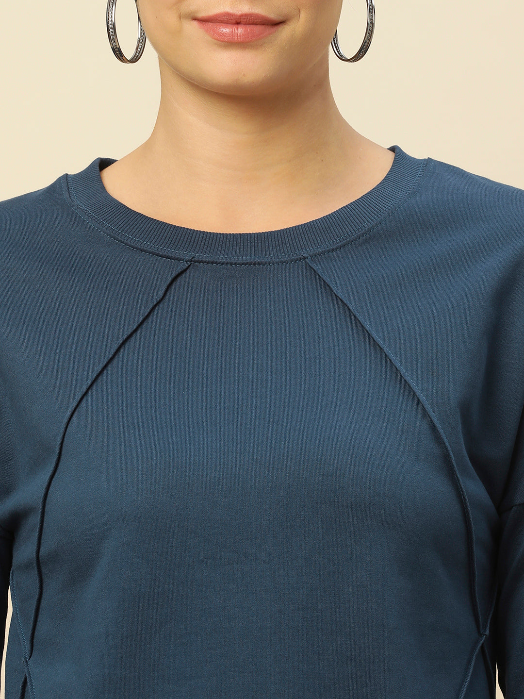 French Terry Drop Shoulder Sweatshirt With Pin Tucked Detailing