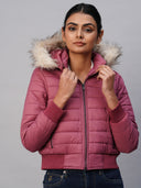 PUFFER BOMBER W/ FAUX FUR LINED HOODIE
