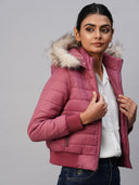 PUFFER BOMBER W/ FAUX FUR LINED HOODIE