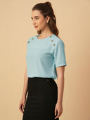 CREPE TOP WITH SHOULDER BUTTON DETAILING