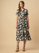 FLORAL PRINTED RAYON TIERED DRESS