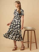 FLORAL PRINTED RAYON TIERED DRESS