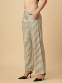 PRINTED STRIPES PLEATED SLIP ON TROUSERS