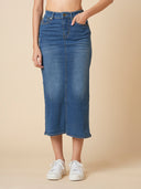 FADED DENIM 5 POCKET PENCIL SKIRT