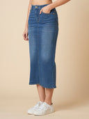 FADED DENIM 5 POCKET PENCIL SKIRT