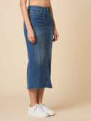 FADED DENIM 5 POCKET PENCIL SKIRT