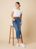 FADED DENIM 5 POCKET PENCIL SKIRT