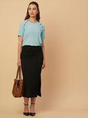 CREPE TOP WITH SHOULDER BUTTON DETAILING