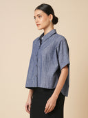COTTON CHAMBRAY OVERSIZED CROPPED SHIRT