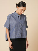 COTTON CHAMBRAY OVERSIZED CROPPED SHIRT