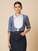 CHAMBRAY SHIRT WITH STRIPED YOKE  & DETAILING