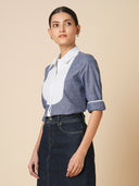 CHAMBRAY SHIRT WITH STRIPED YOKE  & DETAILING