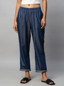 Mid Wash Cotton Tencel Slip-On Peg Leg Denims