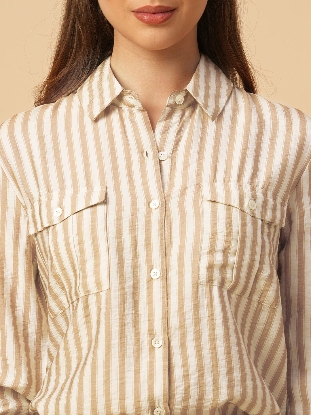 CRUSHED VISCOSE PRINTED STRIPES SHIRT