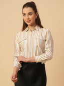 CRUSHED VISCOSE PRINTED STRIPES SHIRT