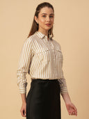CRUSHED VISCOSE PRINTED STRIPES SHIRT