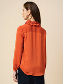 Hammered Satin Ruffled Collar Blouson
