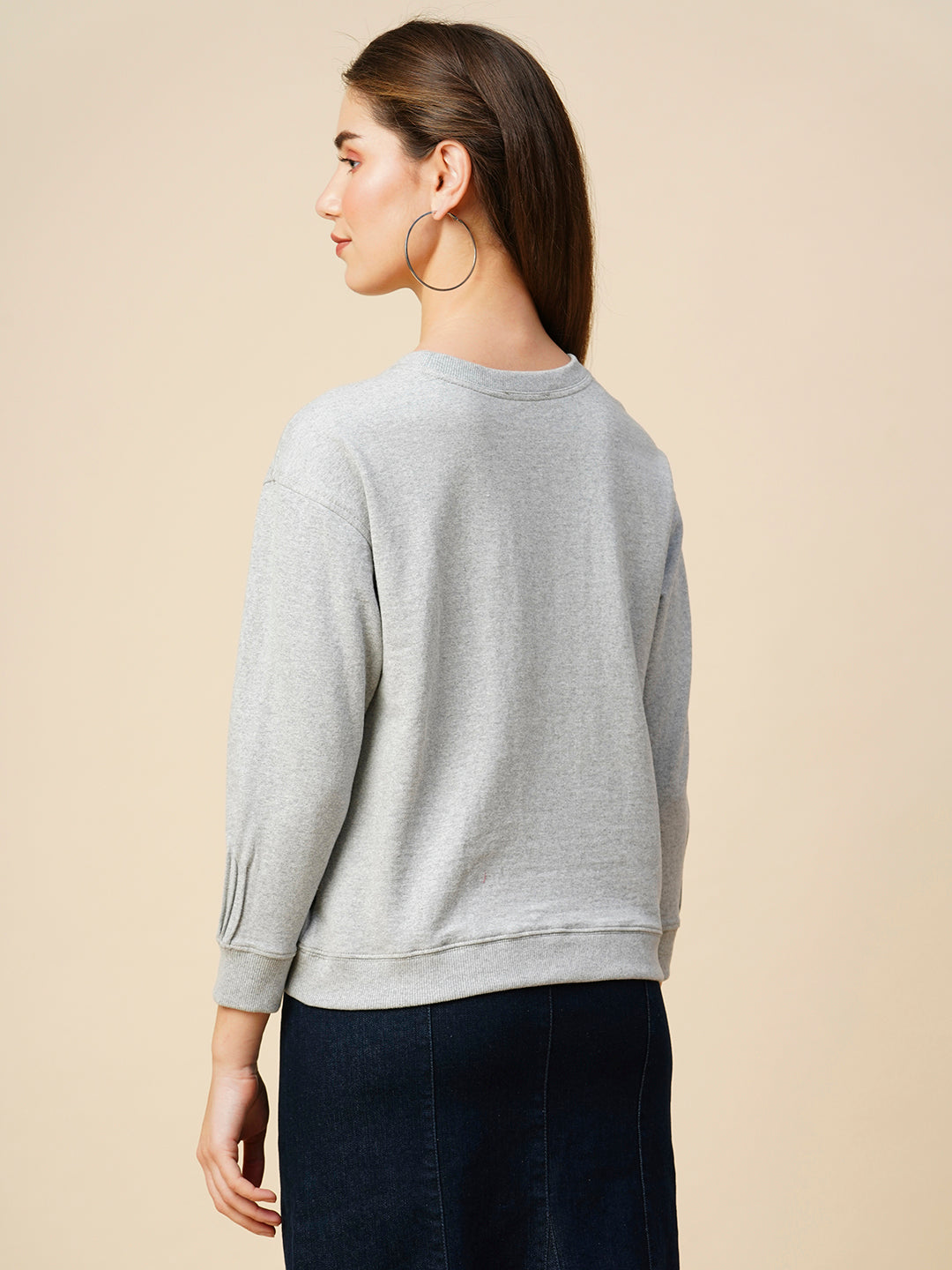 Grey Melange French Terry Drop Shoulder Sweatshirt