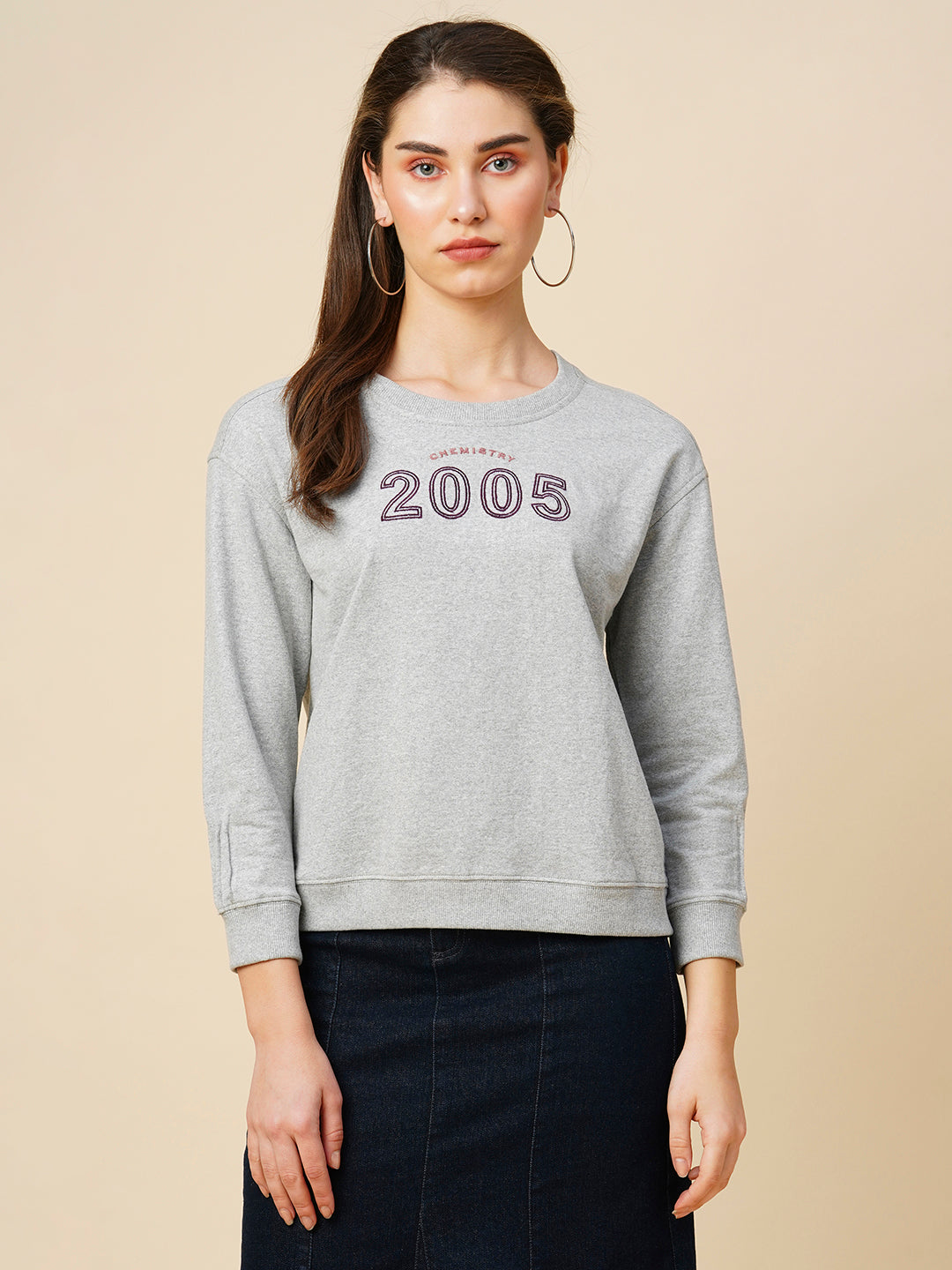 Grey Melange French Terry Drop Shoulder Sweatshirt