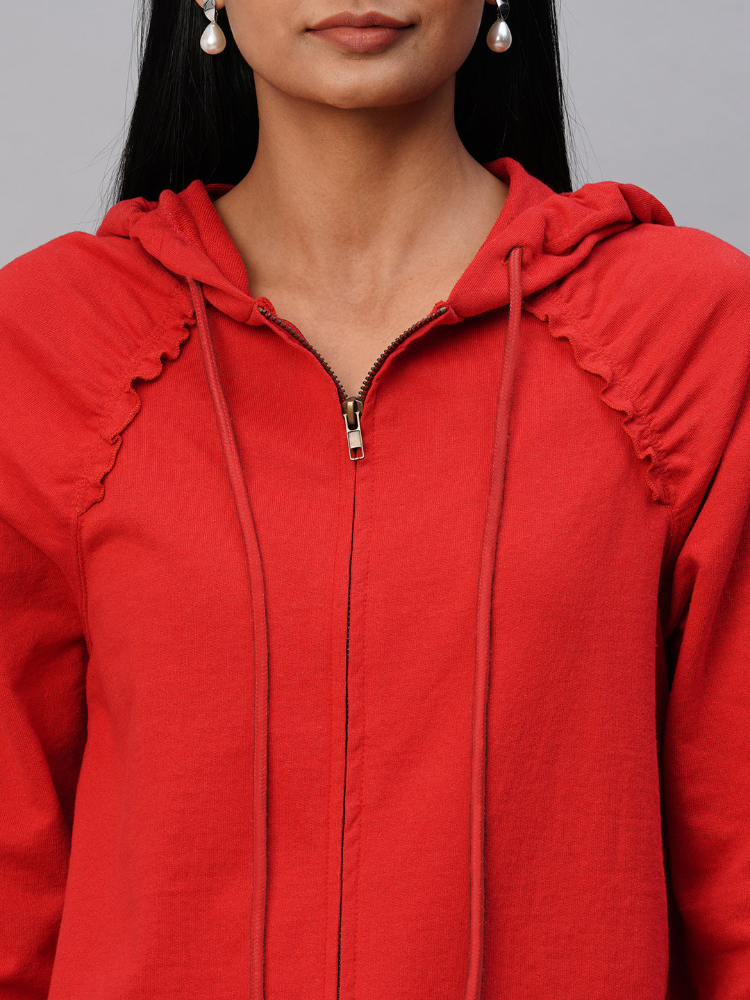 French Terry Hoodie With Ruched Raglan Detailing