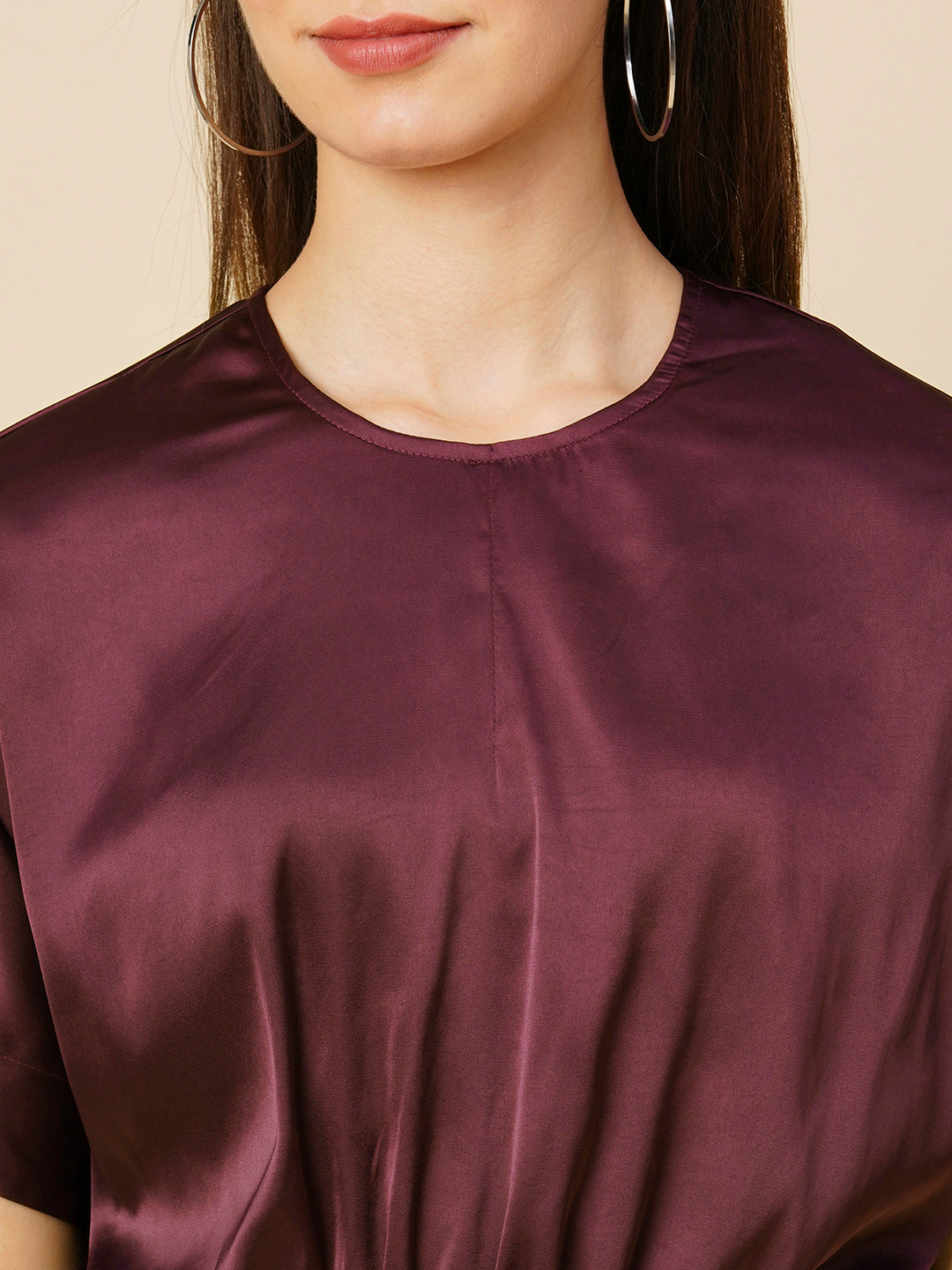 Satin Lycra Drop Shoulder Cropped Banded Blouson