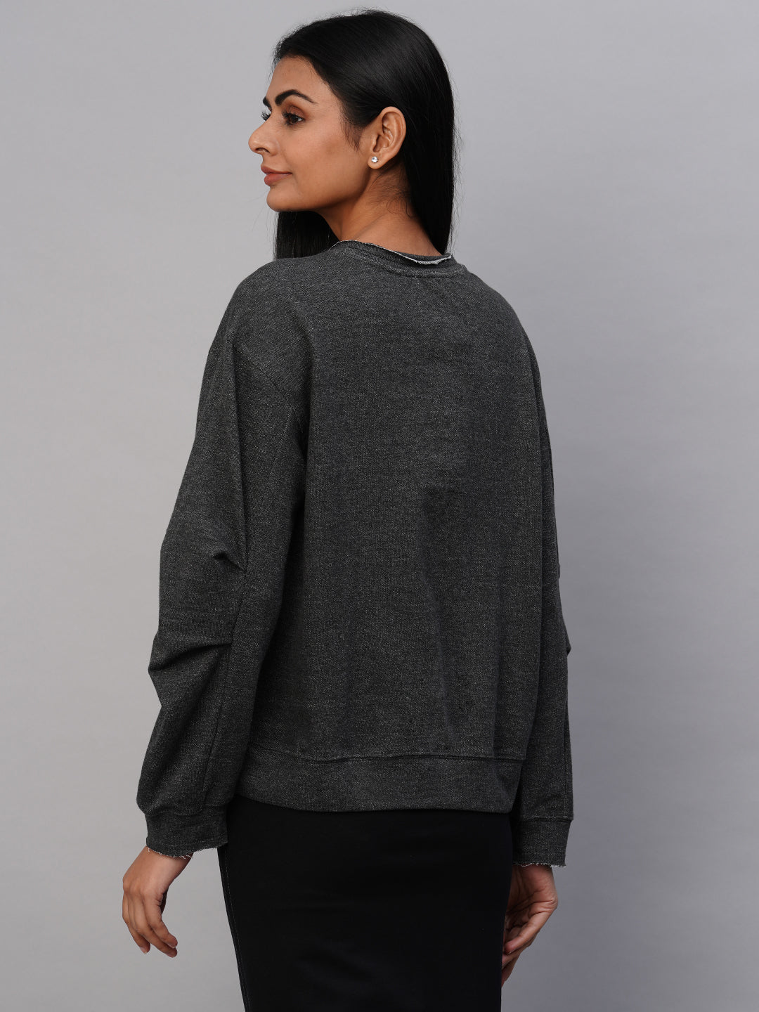 Stippled French Terry Drop Shoulder Sweatshirt W/ Tucked Detailed Sleeves