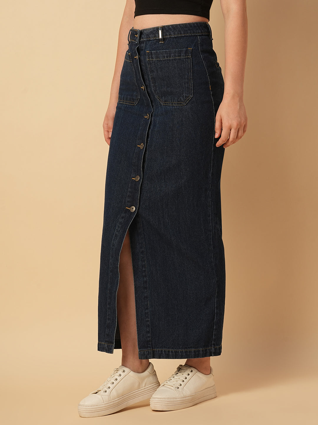 BUTTON DOWN DENIM MAXI SKIRT