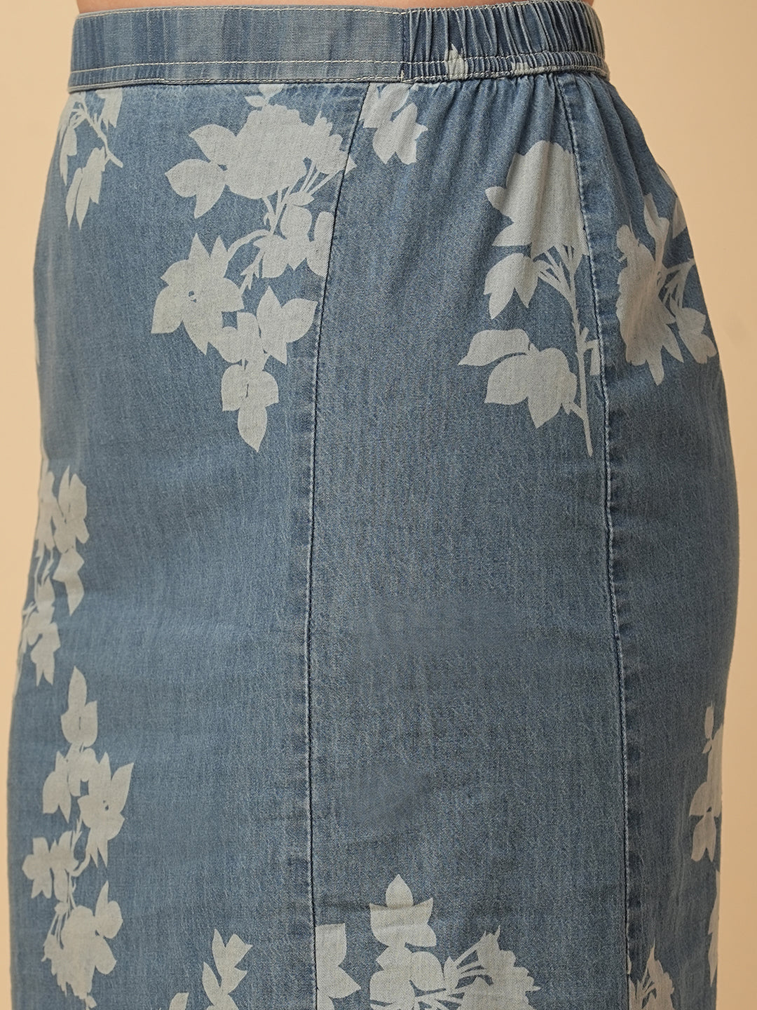 PRINTED DENIM POP OVER TOP & SKIRT CO-ORD SET