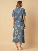 PRINTED DENIM POP OVER TOP & SKIRT CO-ORD SET