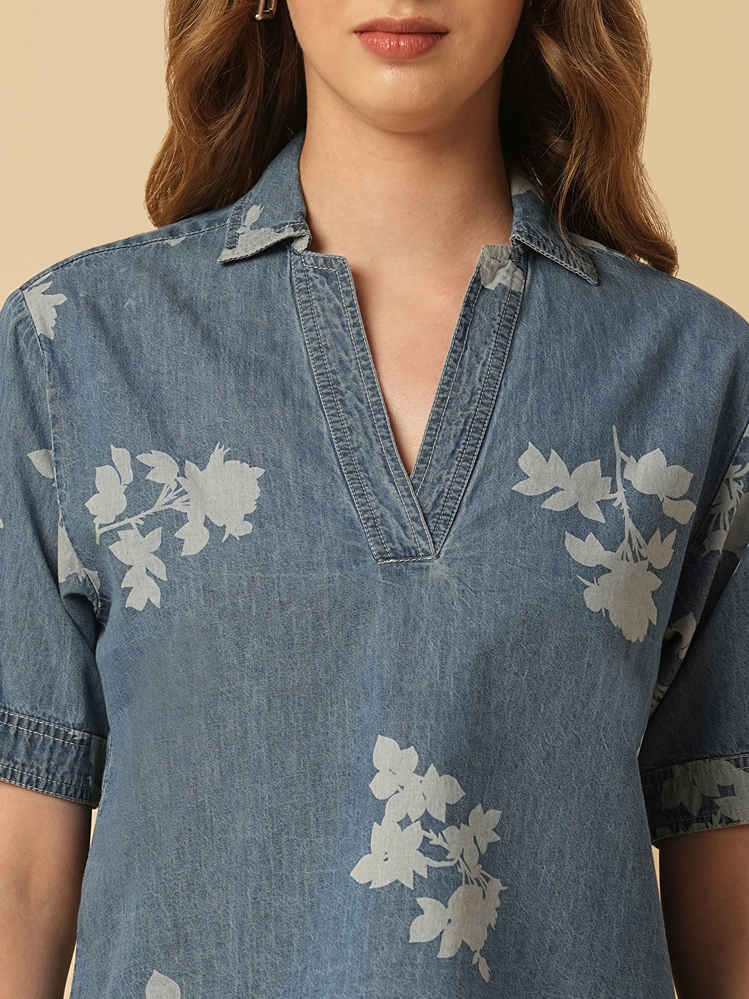 PRINTED DENIM POP OVER TOP & SKIRT CO-ORD SET