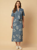 PRINTED DENIM POP OVER TOP & SKIRT CO-ORD SET