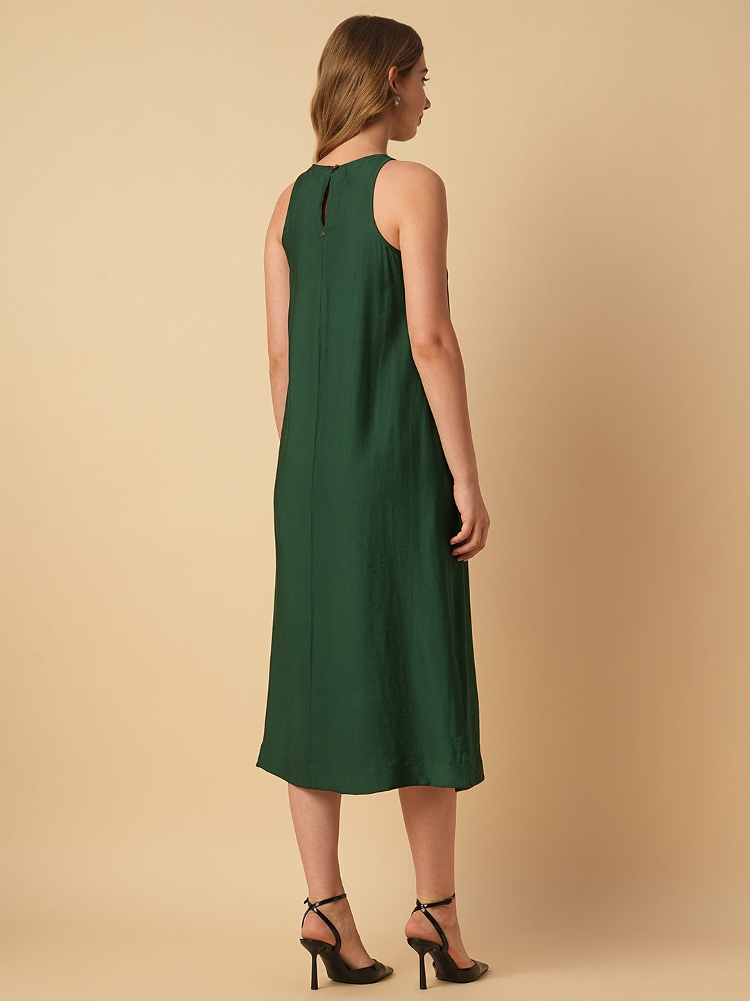 VISCOSE TWILL INCUT A-LINE DRESS W/ SIDE SLITS