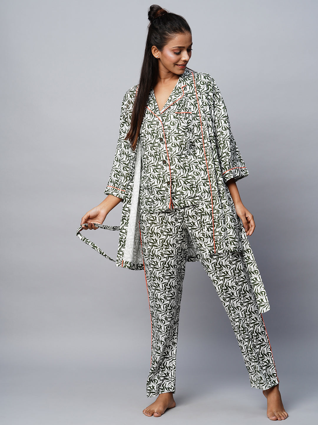 Viscose Printed Pyjama Shirt & Pj Set W/ Kimono Wrap