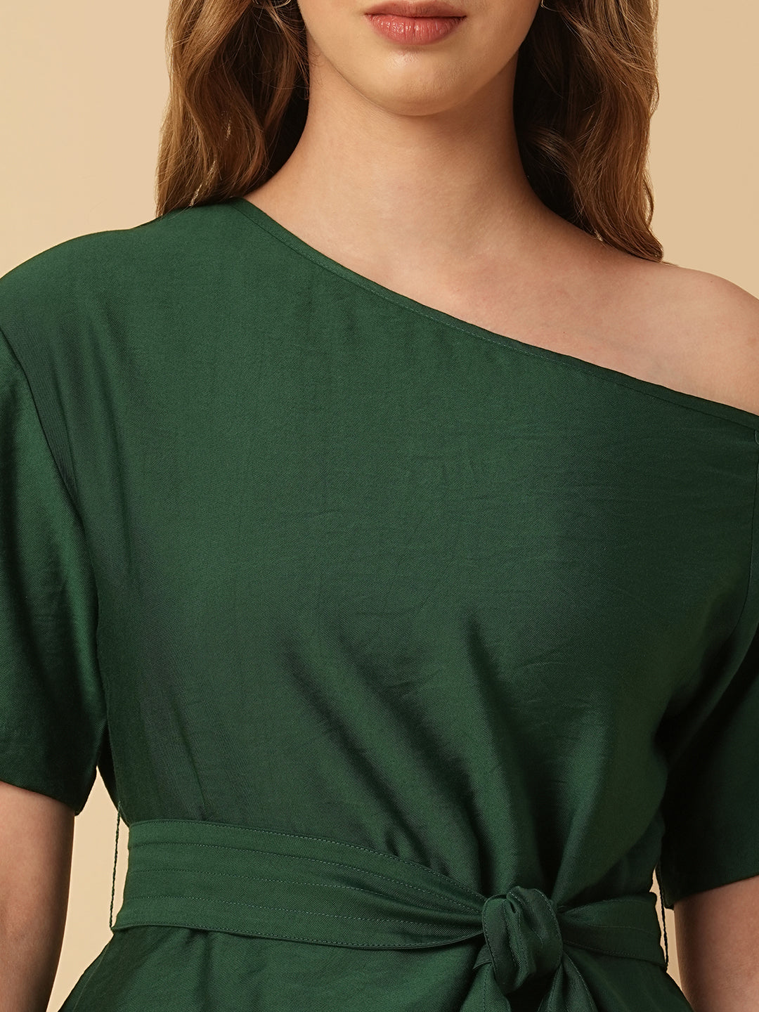 VISCOSE TWILL ONE SHOULDER BELTED TOP & PULL ON TROUSER CO-ORD SET