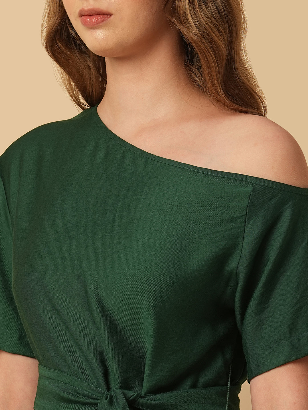 VISCOSE TWILL ONE SHOULDER BELTED TOP & PULL ON TROUSER CO-ORD SET