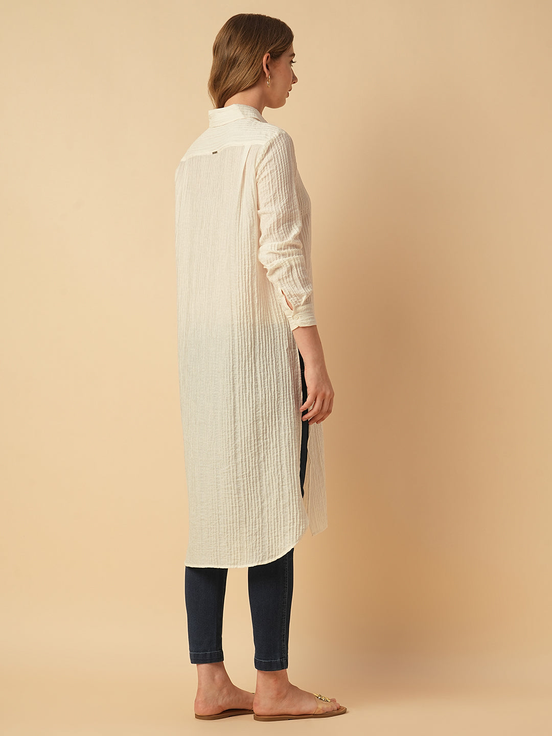 TEXTURED VISCOSE LACE INSERT LONGLINE SHIRT & INDIGO WASHED JEGGINGS
