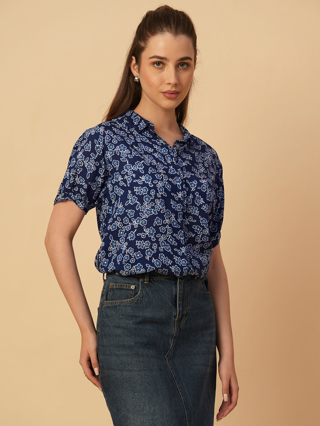 FLORAL PRINTED VISCOSE SHIRT