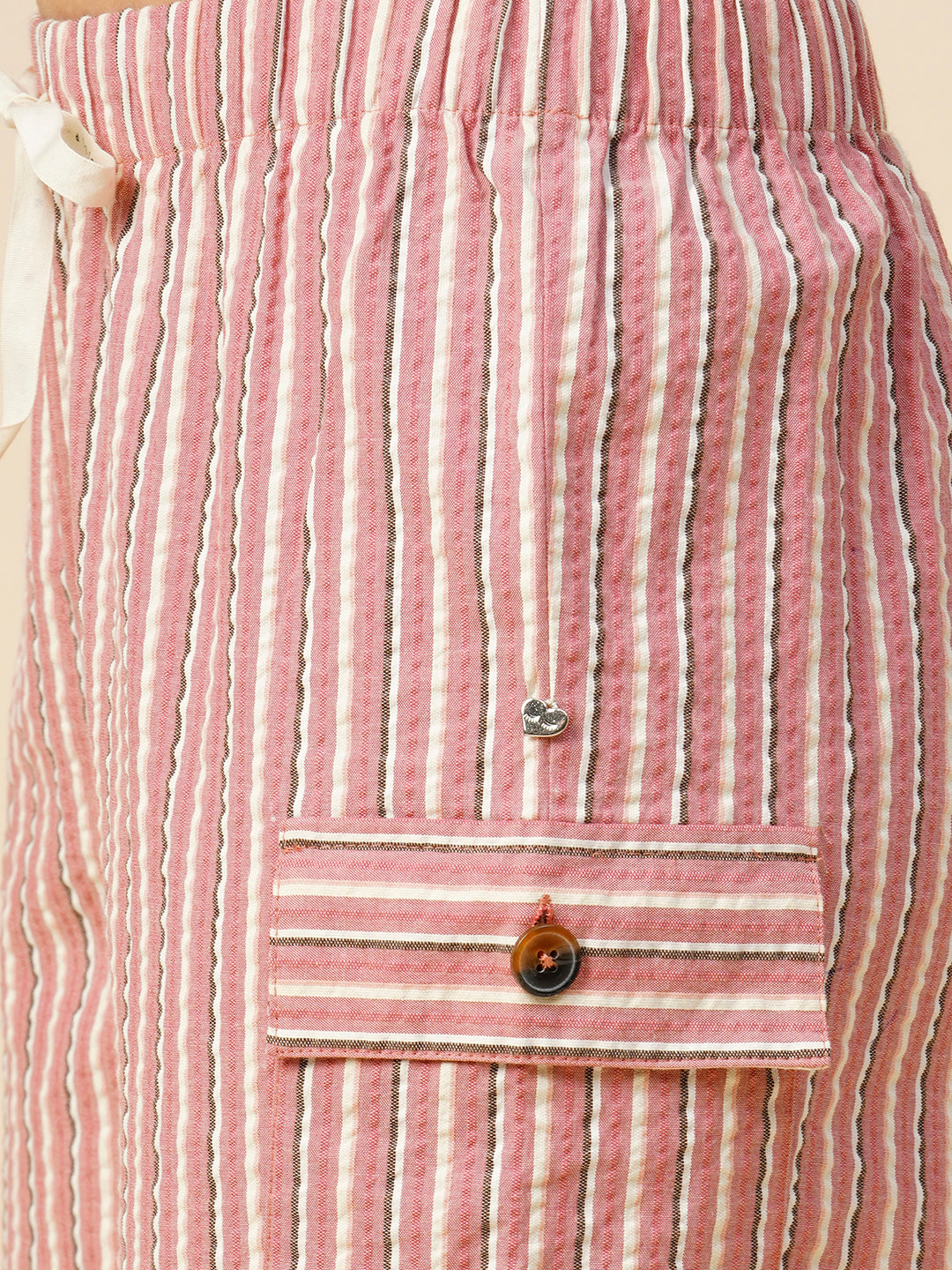 Striped Seersucker Cropped Pj'S W/ Cargo Pockets