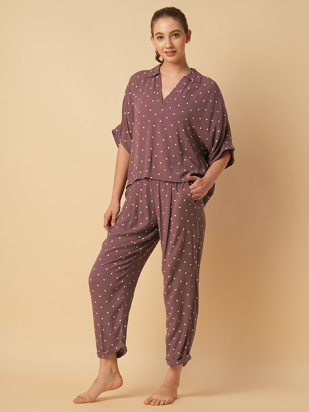 POLKA DOT CRINKLE VISCOSE LOUNGE SET