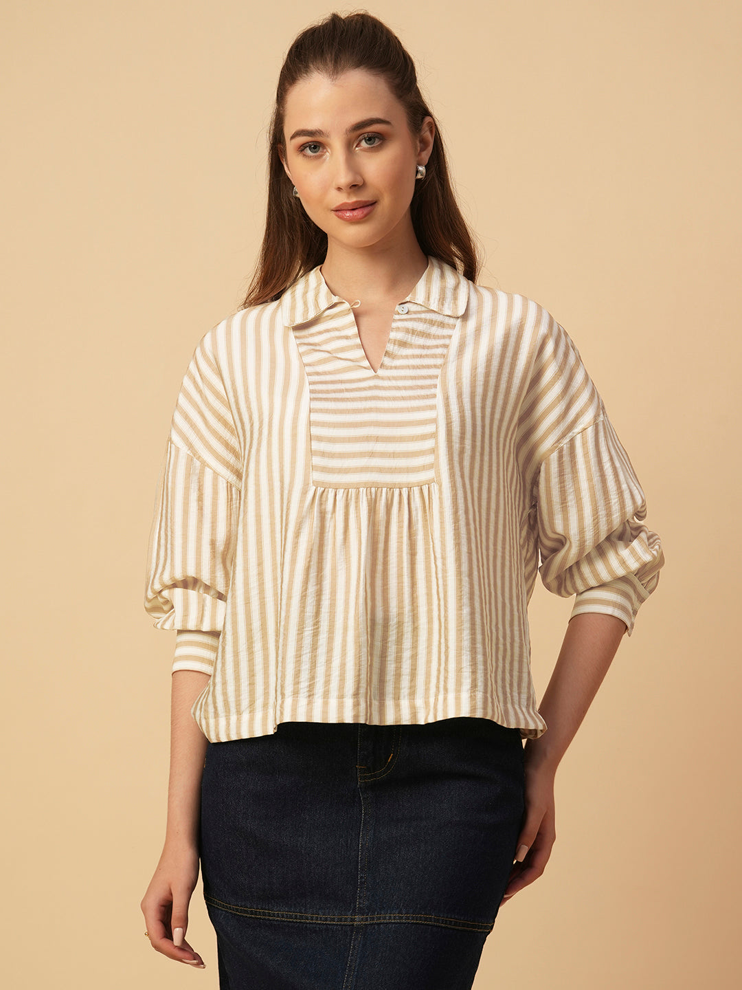 VISCOSE CRUSHED STRIPED TOP