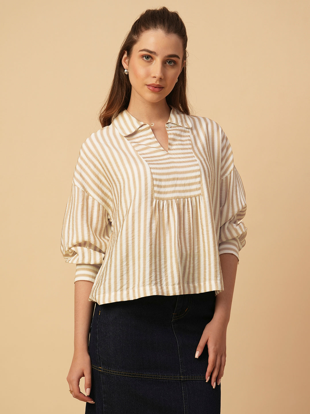 VISCOSE CRUSHED STRIPED TOP