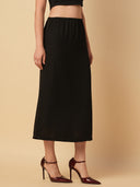 SATIN TWILL PULL ON SKIRT W/ SIDE SLIT