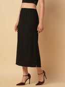 SATIN TWILL PULL ON SKIRT W/ SIDE SLIT